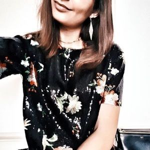 Zara Black Floral Embroidered Sequined Dress - Sma